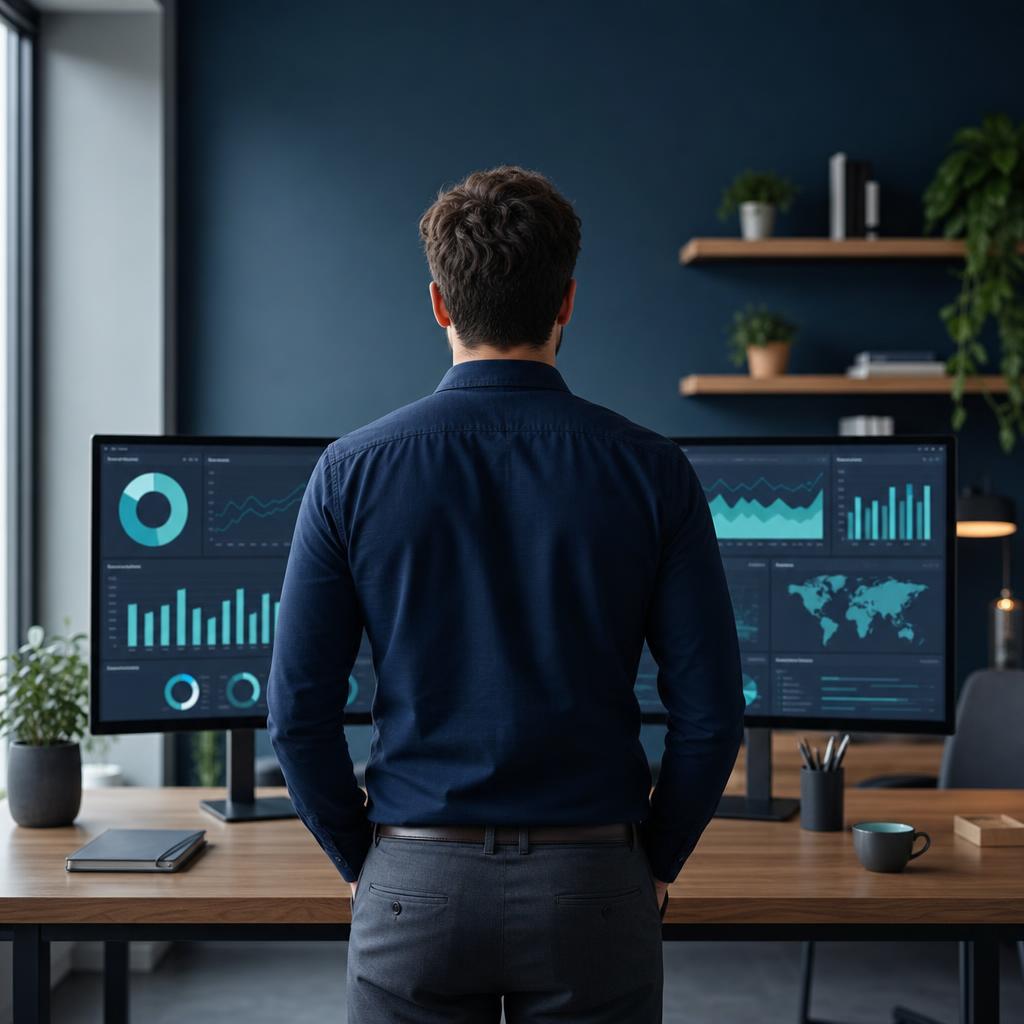 Dirigeant analysant ses tableaux de bord marketing